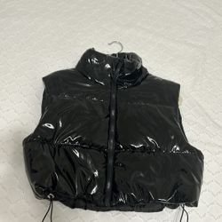 black leather puffer