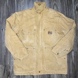 Vintage Big Smith Tan Distressed Work Wear Zip Up Jacket