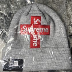 Supreme New Era Cross Box Logo Beanie Grey