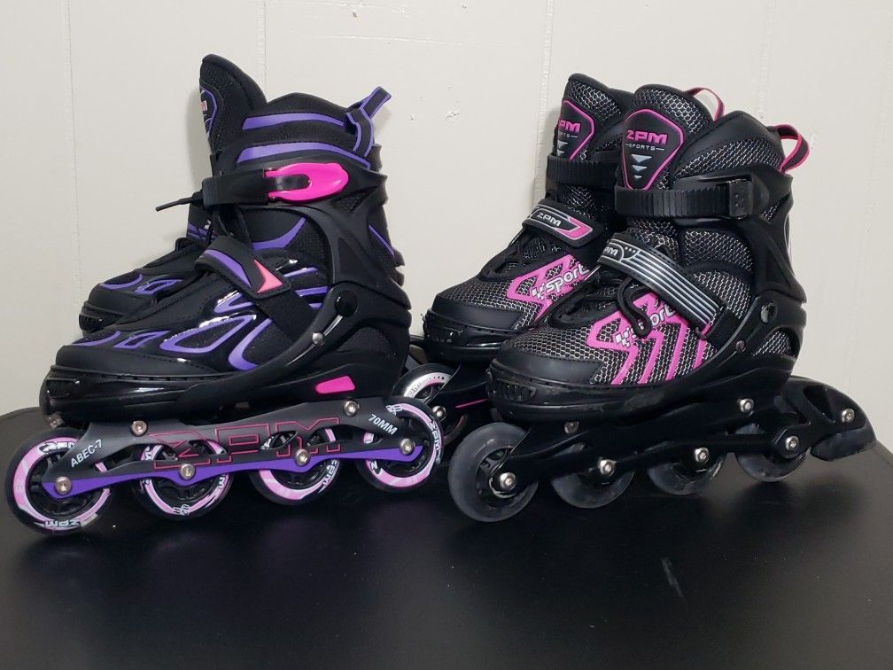 2 Pairs Girls Inline Skates Adjustable Size 1 - 4. $15 Each. Excellent Condition