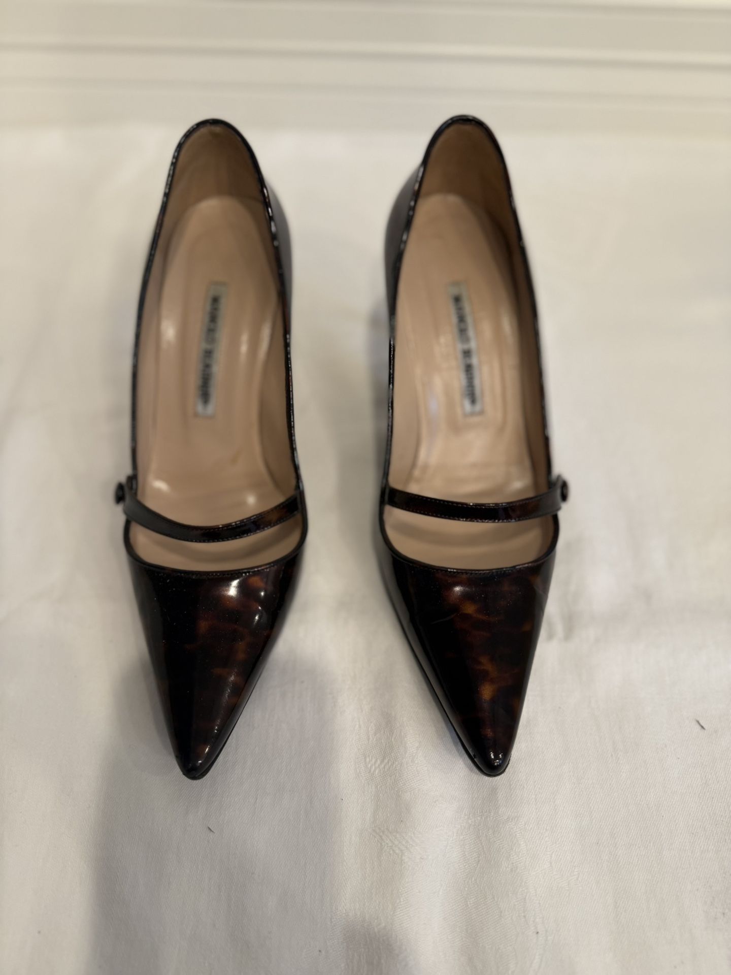 Manolo Blahnik Tortoise High Heel Pumps, Size 38.5