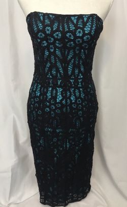 6 Betsey Johnson Battenberg Lace Crochet Dress Black Teal Sheath $400