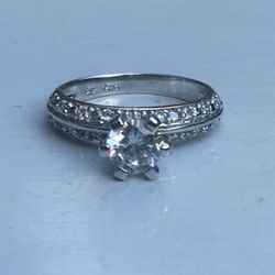 Sterling Silver Ring, CZ Solitaire With Accents, Engagement, Size 6 1/2