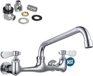8 Inch Center Wall Mount 3 Compartment Sink Faucet with 8" Spout,Commercial Kitchen Faucet, 360