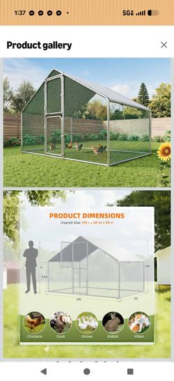 Large Metal Chicken Coop Walk in Run House Pen Galvanized Frame
Double Feed Door UV-Resistant Cover Outdoor Cage for Bird Duck Rabbit Hen