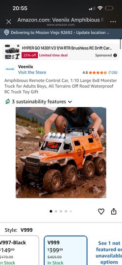 Amphibious Remote Control Car, 1:10 Large 8x8 Monster Truck for Adults Boys, All Terrains Off Road Waterproof RC Truck Toy Gift