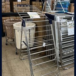 SONGMICS 2-Level Clothes Airer Foldable Clothes Drying Rack with Adjustable Wings - Silver / Blue