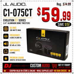JL Audio C1 Series Car Speakers 3/4 Inch Dome Tweeters 100 Watts C1-075CT 🚨 Payment Options Available 🚨 No Credit Needed 🚨