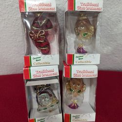 Vintage Christmas House Collectible Traditional Glass Ornaments Lot Of 4