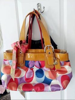 Y2K Coach Poppy Bubble Satchel - Multicolor Op Art - Orange Patent Trim