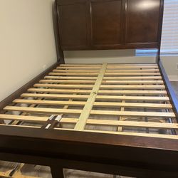 Brown Queen Size Bed Frame With 6 Drawers 