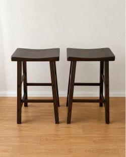 Pair of Solid Wood Saddle Bar Stools – Dark Espresso