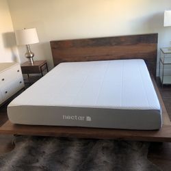 Crate & Barrel. Solid Walnut wood Cal king Platform Bed Set & Side Night Stand