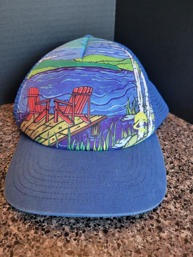 Ozark Brand Snapback Style Hat Sun Day Afternoons Art Series Lake & Chairs