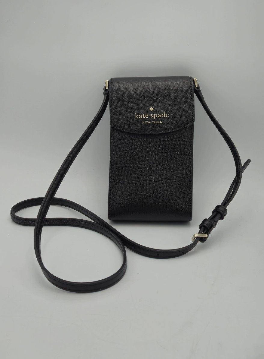 Kate Spade New York Black Leather Crossbody Phone Bag with Gold Hardware
