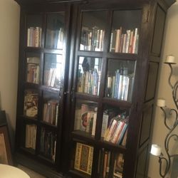 Solid Wood Bookcase with Glass Doors