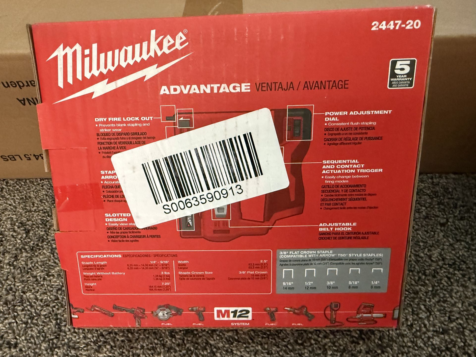Milwaukee M12 12V Lithium-Ion 3/8” Crown Stapler (Tool-Only) – NEW