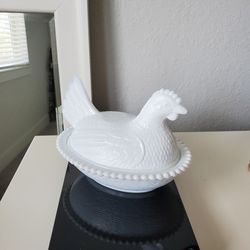 VINTAGE HEN ON A NEST GLASS CANDY DISH, EACH For $25 
