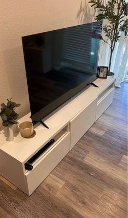 White Low-Profile TV Stand with Drawers