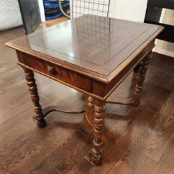 Vintage Barley Twist Wood End Table with Drawer