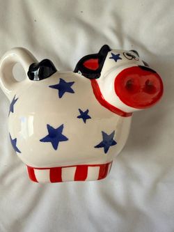 Vintage Cow Piggy Bank White Patched Collectible Ceramic Dairy 5"