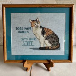 Vintage Framed Counted Cross-Stitch Image Of “Cats Have Staff”