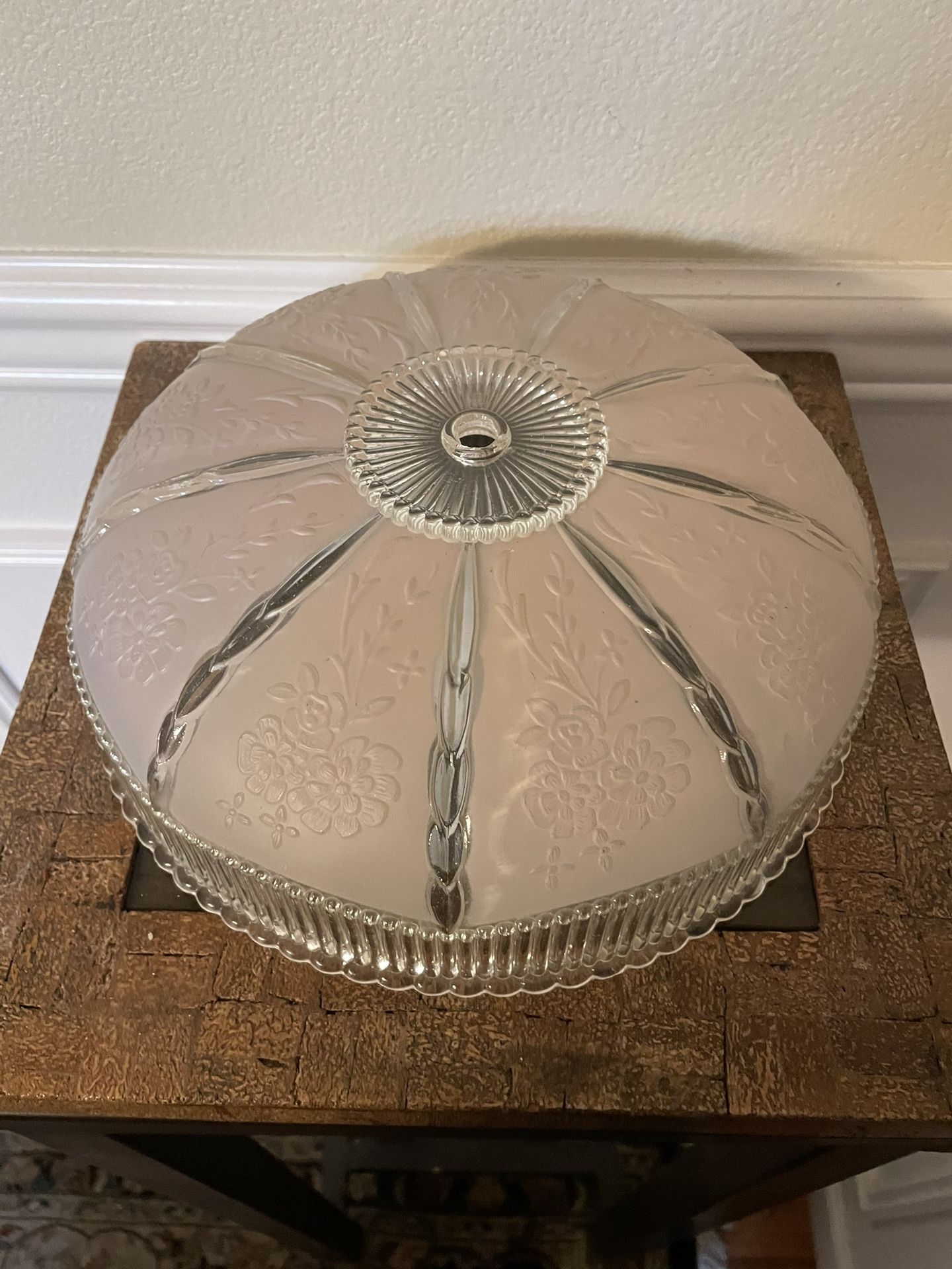 Vintage Art Deco Frosted Pink Glass Celling Light Shade 10”x10” 3 1/2”T