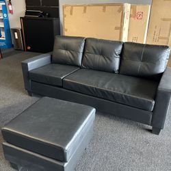 Black leather section or sofa