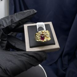 14K Diamond/Ruby Nugget Ring 