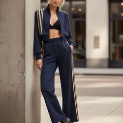 Commense Quadruple Stripe Sweatshirt and Pants Set