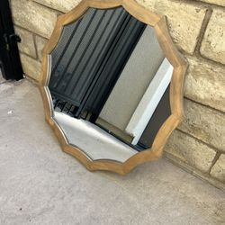 Custom mirror with wood frame, hanging wire already installed