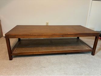 Mid-Century Modern Wood Coffee Table with Cane Shelf