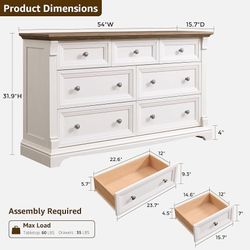 Farmhouse 7 Drawers Dresser for Bedroom, 54" Wide Wood Rustic Chest of Drawers w/Roman Column, Wooden Storage Dressers Organizer for Bedroom, Living R