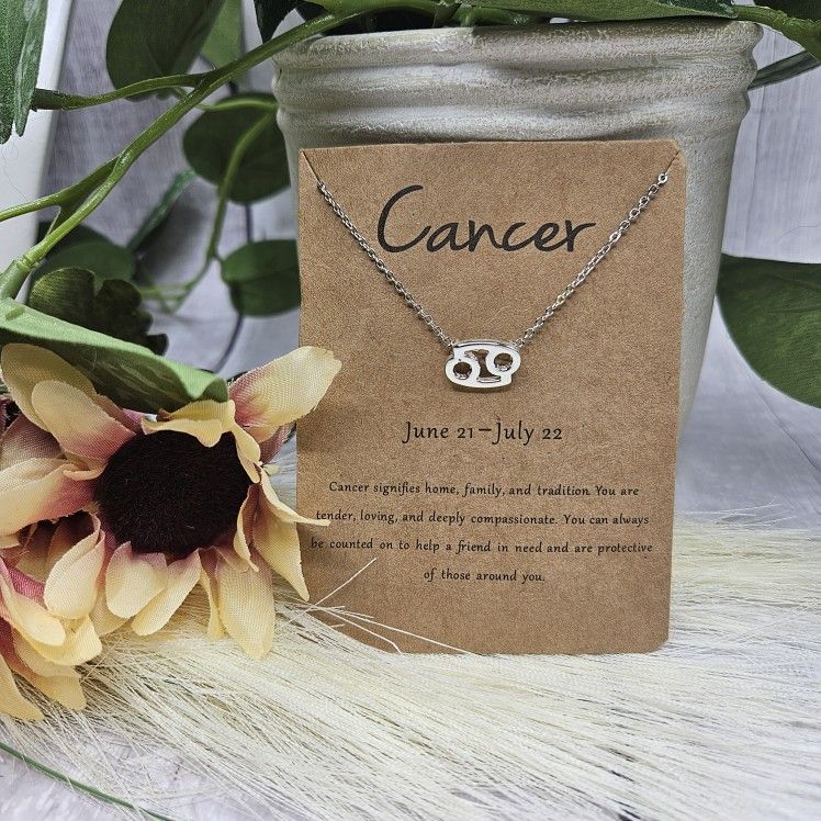Zodiac silver Cancer necklace June 21 to July 22 astrological approximately chain length adjusts 17 1/2" to 19 1/2"