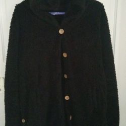 Black cat ear hood fuzzy sweater-jacket XL