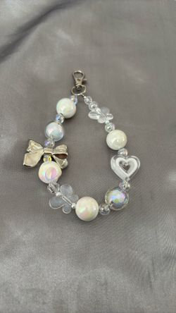 Handmade Key Chain/Purse Charm White Theme Mix Beads 