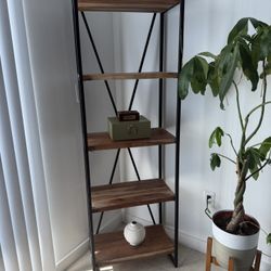 Industrial Wood & Metal Corner Shelf - Modern 5-Tier Bookcase