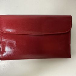 Edward Harvey Red Kidskin Leather Bifold ID Card License Snap Closure Wallet