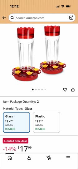 2 Pack Glass Hummingbird Feeders for Outdoors Hanging Ant and Bee Proof,15 Ounces Red Hummingbird Feeder with 5 Feeding Ports and Perches, Built-in An
