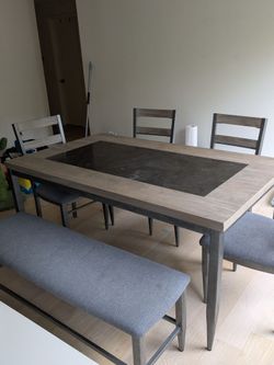 Wooden Dining Room Table with Stone Inlay  - Seats 6