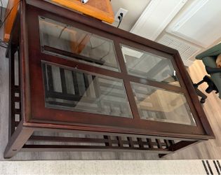 Dark Wood Coffee Table with Glass Top