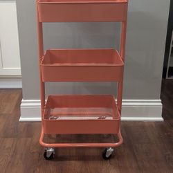 Lexington 3 Tier Rolling Storage Cart (Coral Color)