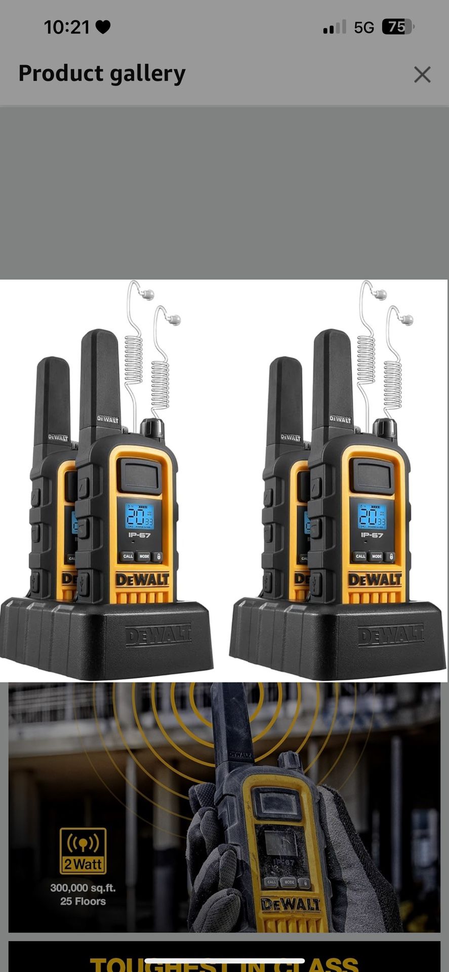 DEWALT DXFRS800 2 Watt Heavy Duty 4 Pack Walkie Talkies - Waterproof, Shock