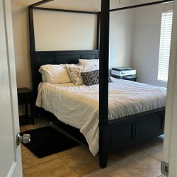 4 Poster Canopy  Bed With 2 Large Side Tables.  Bedroom Set Including Free Box Spring And Mattress.  