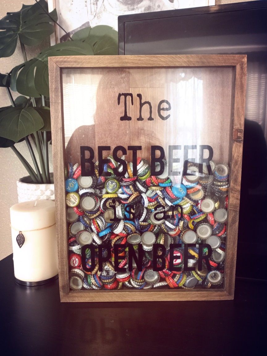 1 Framed Shadow Box Wall Decor. 18"x13" Inches "The best beer is an open beer "
