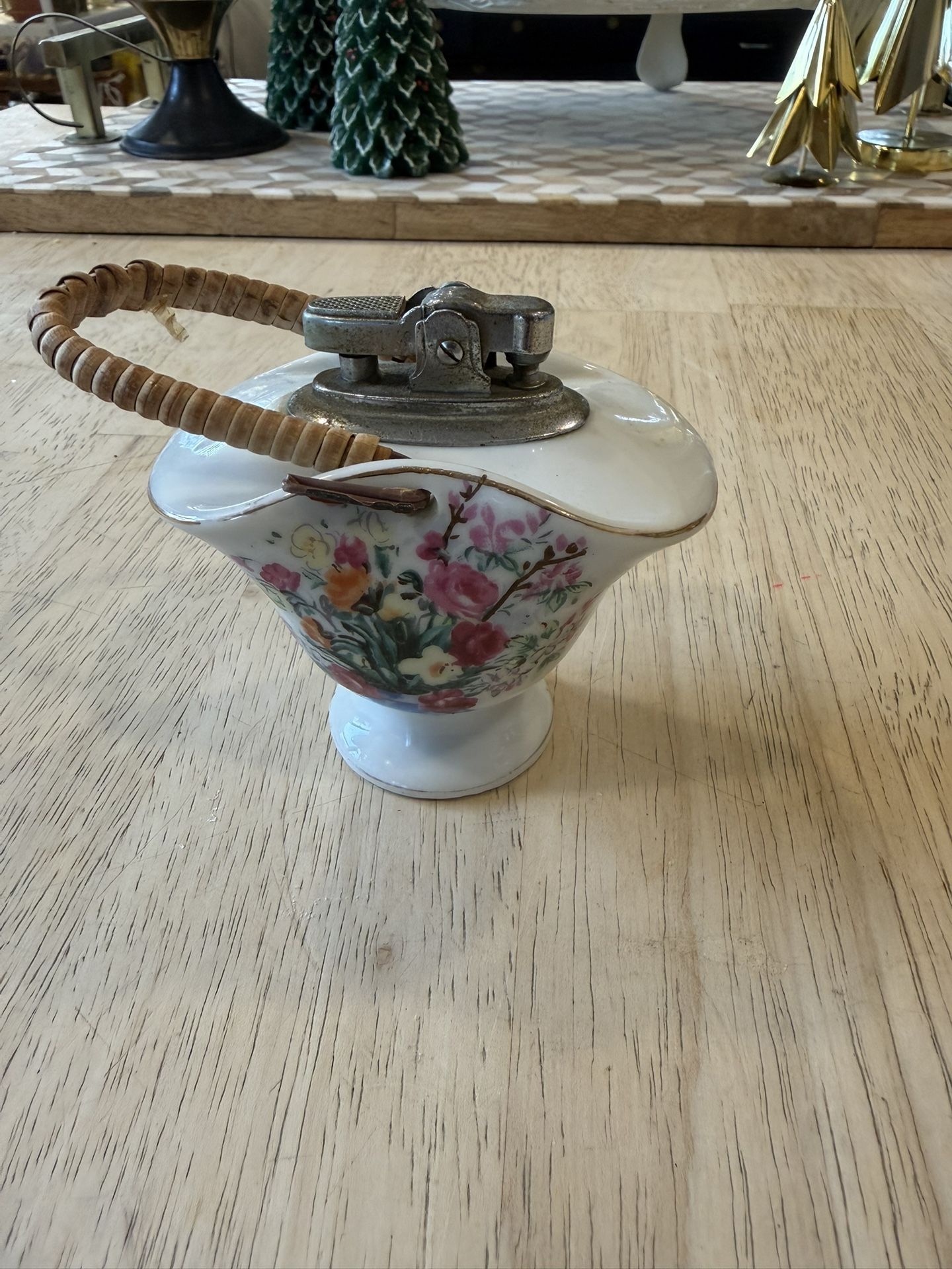 Mid-Century Japanese Porcelain Flower Basket Lighter