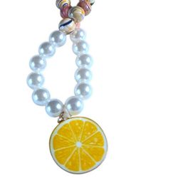 Lemon Gold Plated Charm With White Pearls Phone Strap