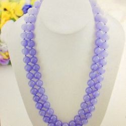 Natural 10mm Lavender Purple Jade Round Gemstone Bead Necklace 36” AAA SG-0091