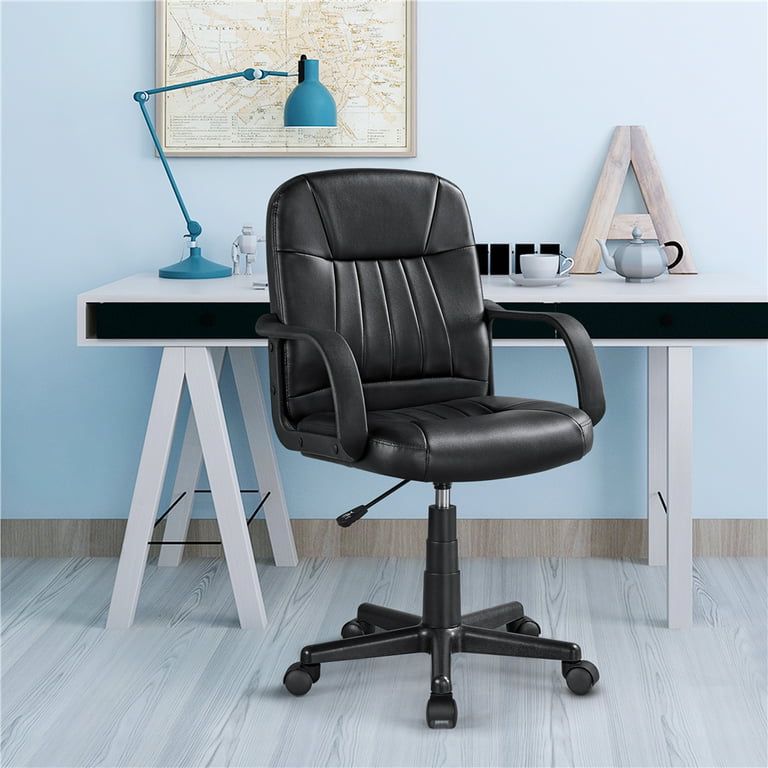 Adjustable Faux Leather Swivel Office Chair, Black
