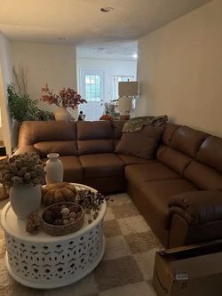 Brown Leather Sectional Sofa with Recliner